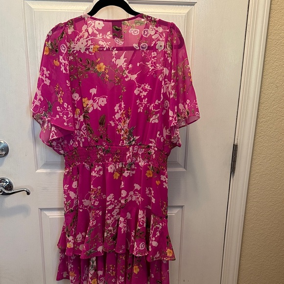 Taylor Petite Floral Pink Dress with Ruffle Hem Smocked Waist Lined Size 16P - Picture 4 of 9
